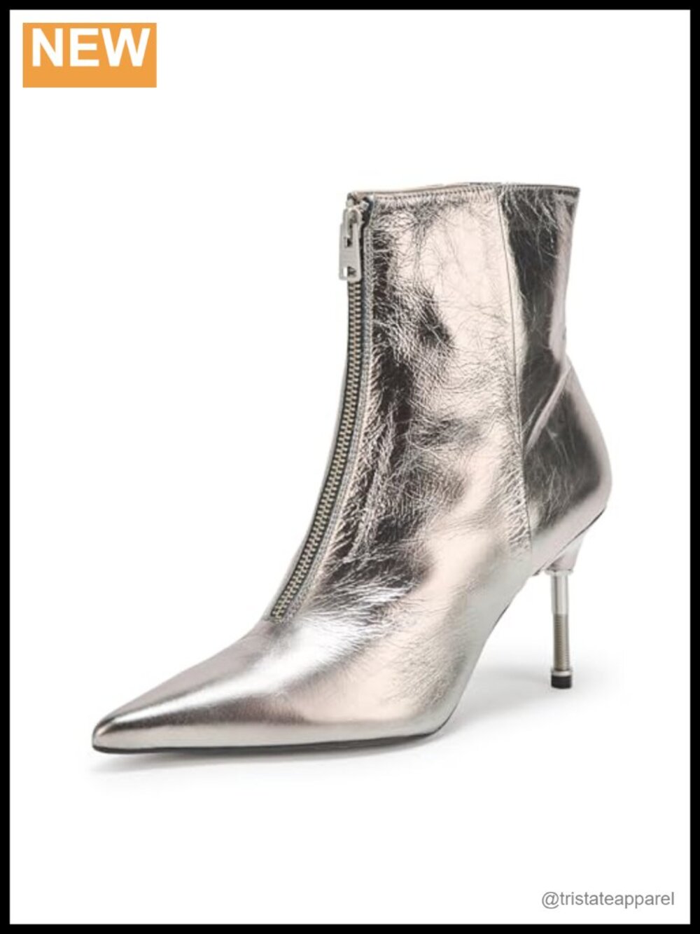 AllSaints Natasha Met Boot Pointed Toe Ankle Bootie Leather Zip